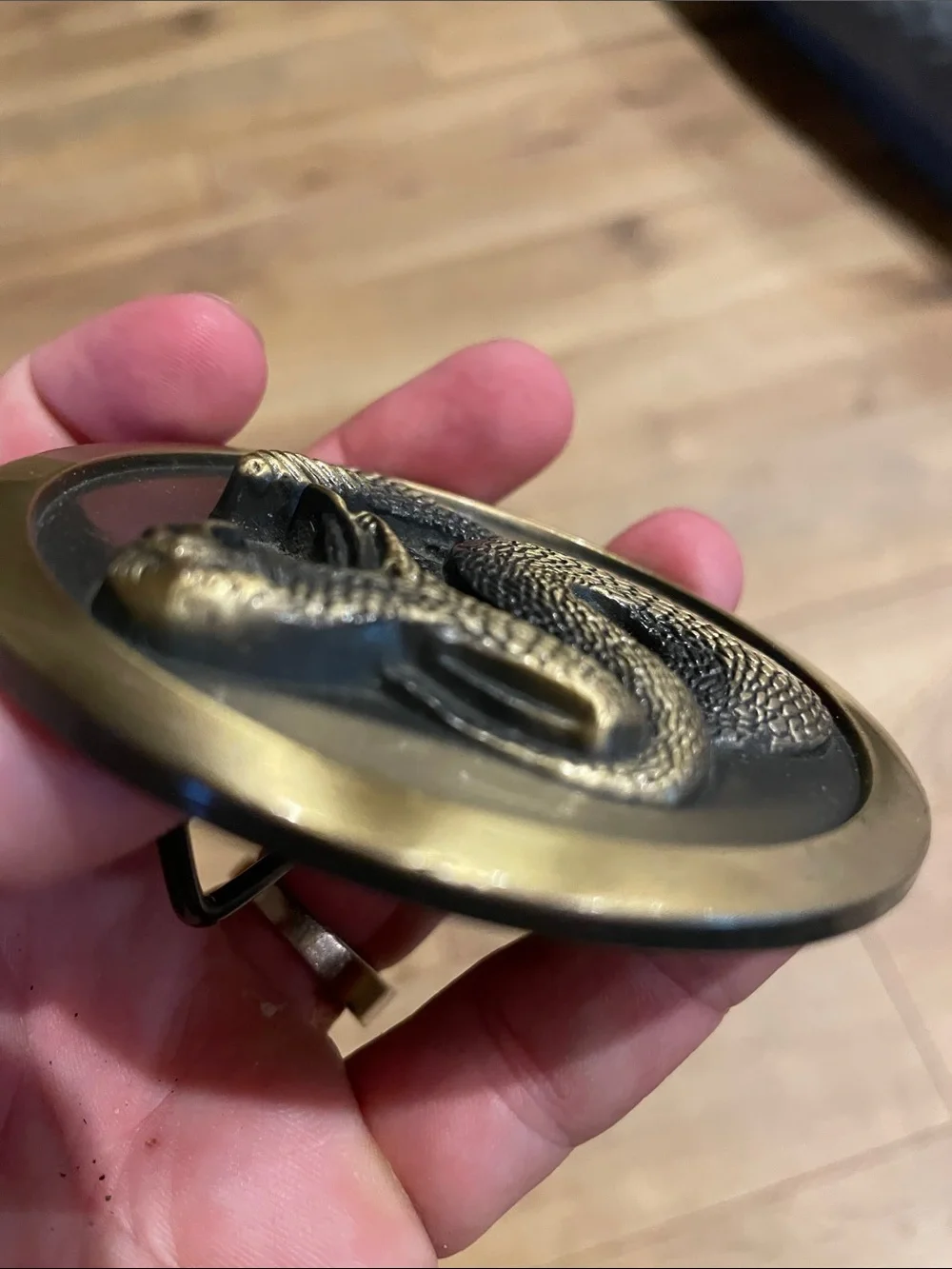 Antique Bronze Snake Accent Belt Buckle- Gold & Black rattlesnake